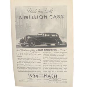 Vintage 1934 Nash A Million Cars Built Ad Advertisement